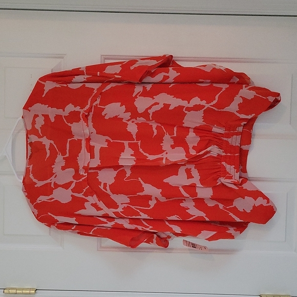 Dian Von Furstenberg Silk Blouse Red & Beige Size M NWT - Picture 2 of 4